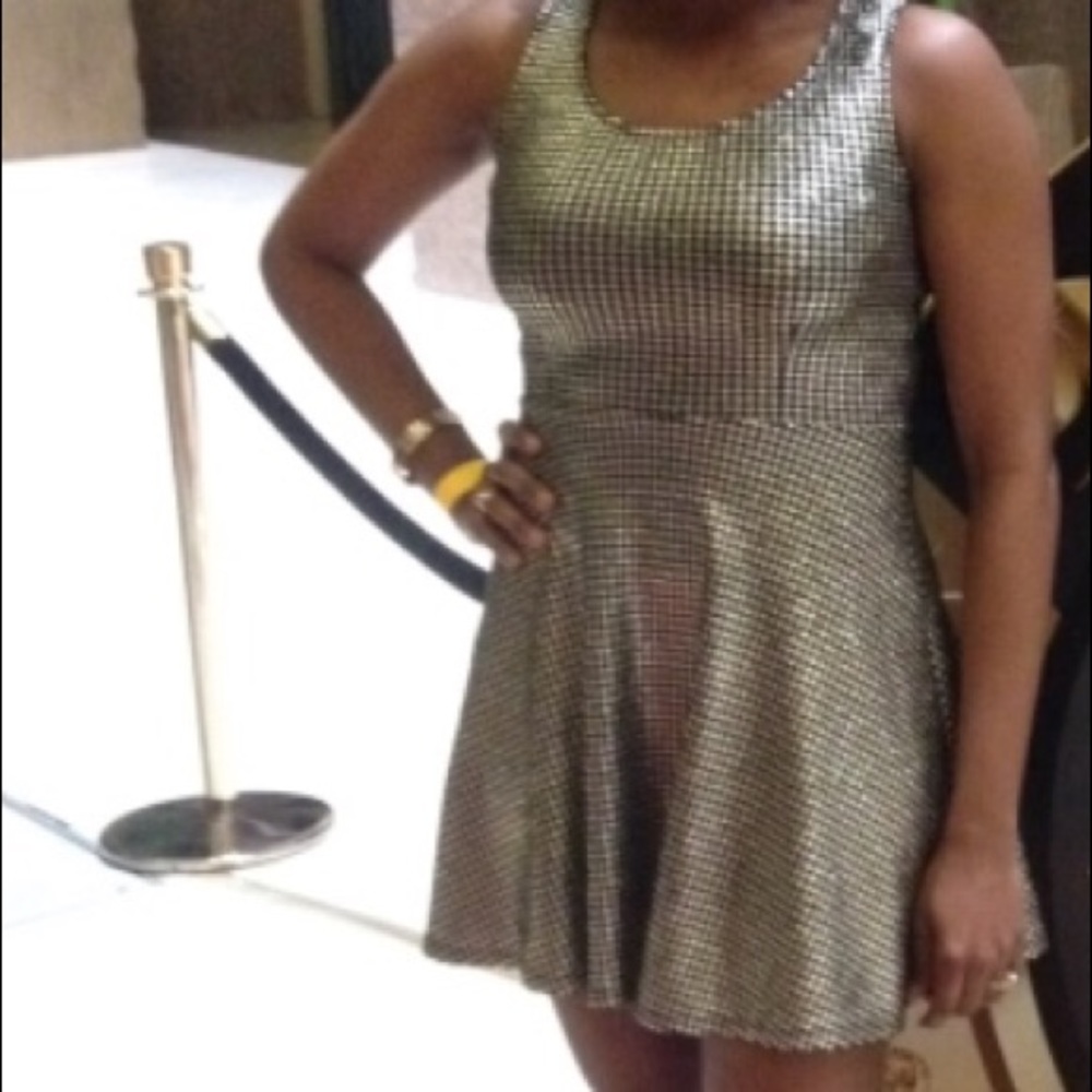 Black and gold houndstooth dress